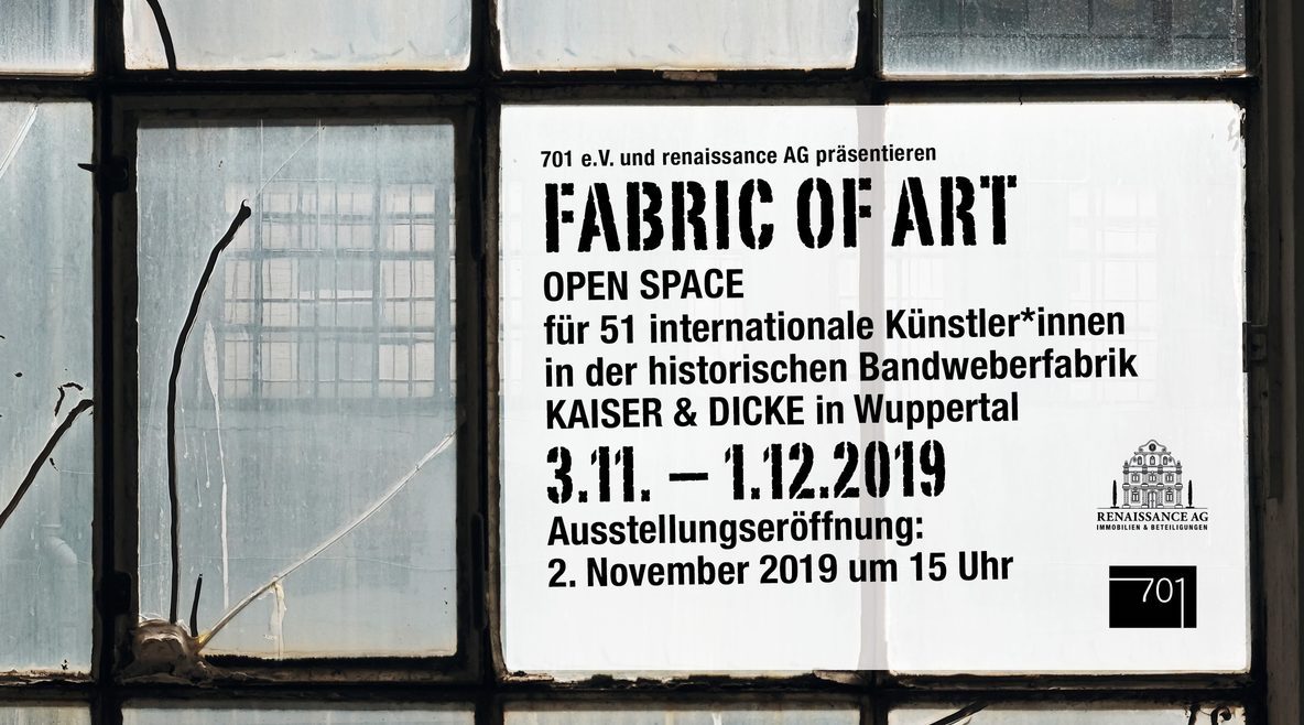 Ausstellung „Fabric of Art“, Bild: Kaiser & Dicke, Wuppertal-Barmen, 3.11.–1.12.2019.